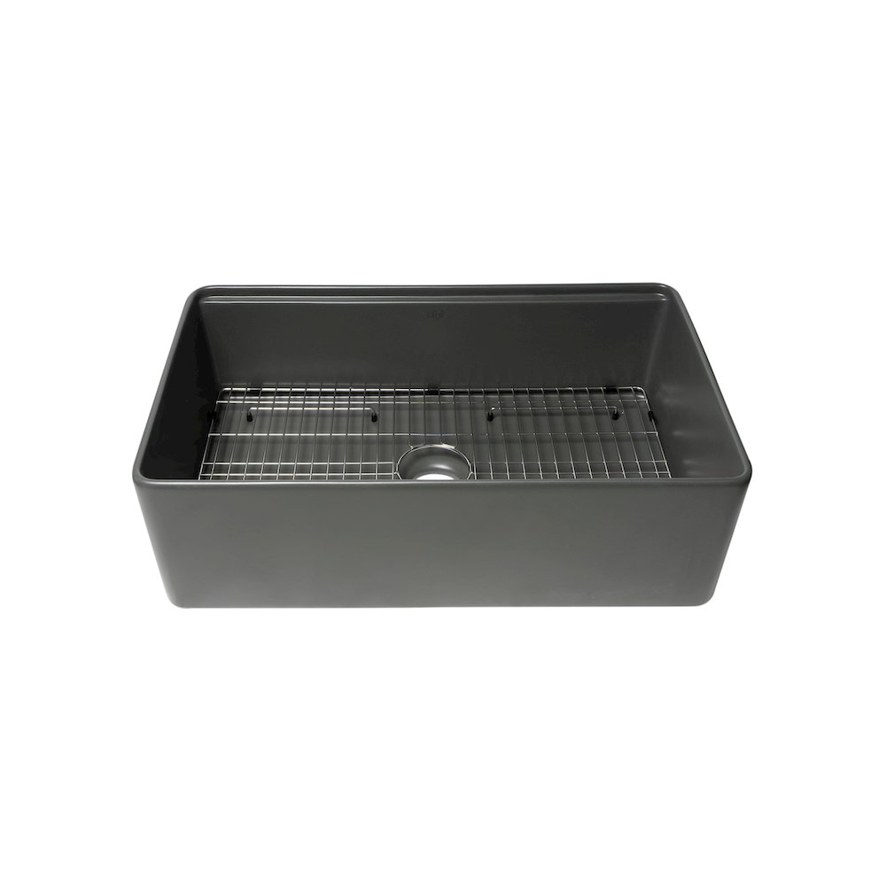 Grey Matte Workstation 33" x 20" Single Bowl Step Rim Fireclay Farm Sink. Picture 3