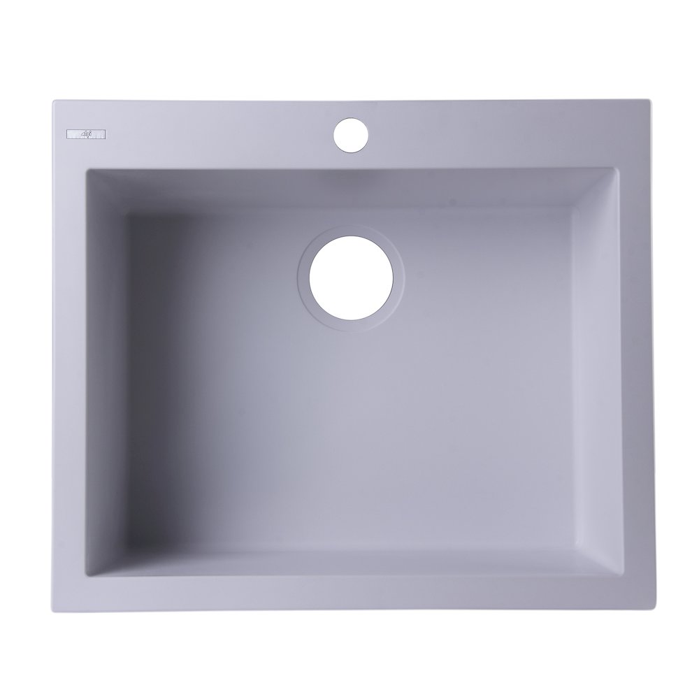 White 24" Drop-In Single Bowl Granite Composite Kitchen Sink. Picture 1