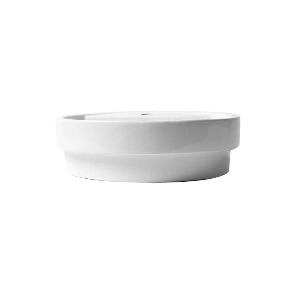 White 19" Round Semi Recessed Ceramic Sink with Faucet Hole. Picture 8