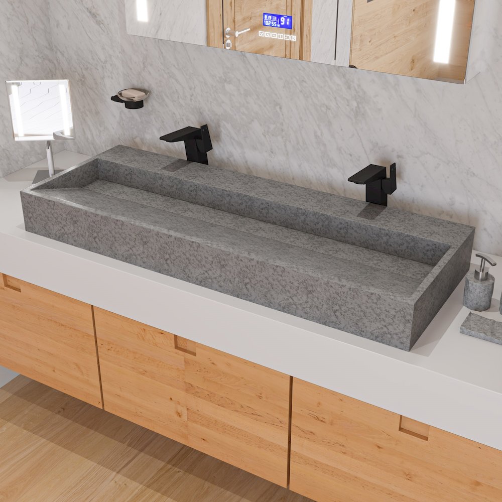48" Solid Concrete Gray Matte Trough Sink for the Bathroom. Picture 2