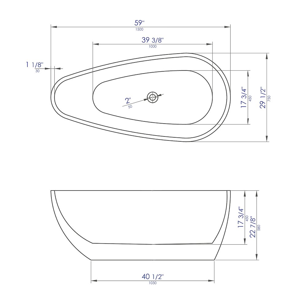 59 inch Black & White Oval Acrylic Free Standing Soaking Bathtub. Picture 6