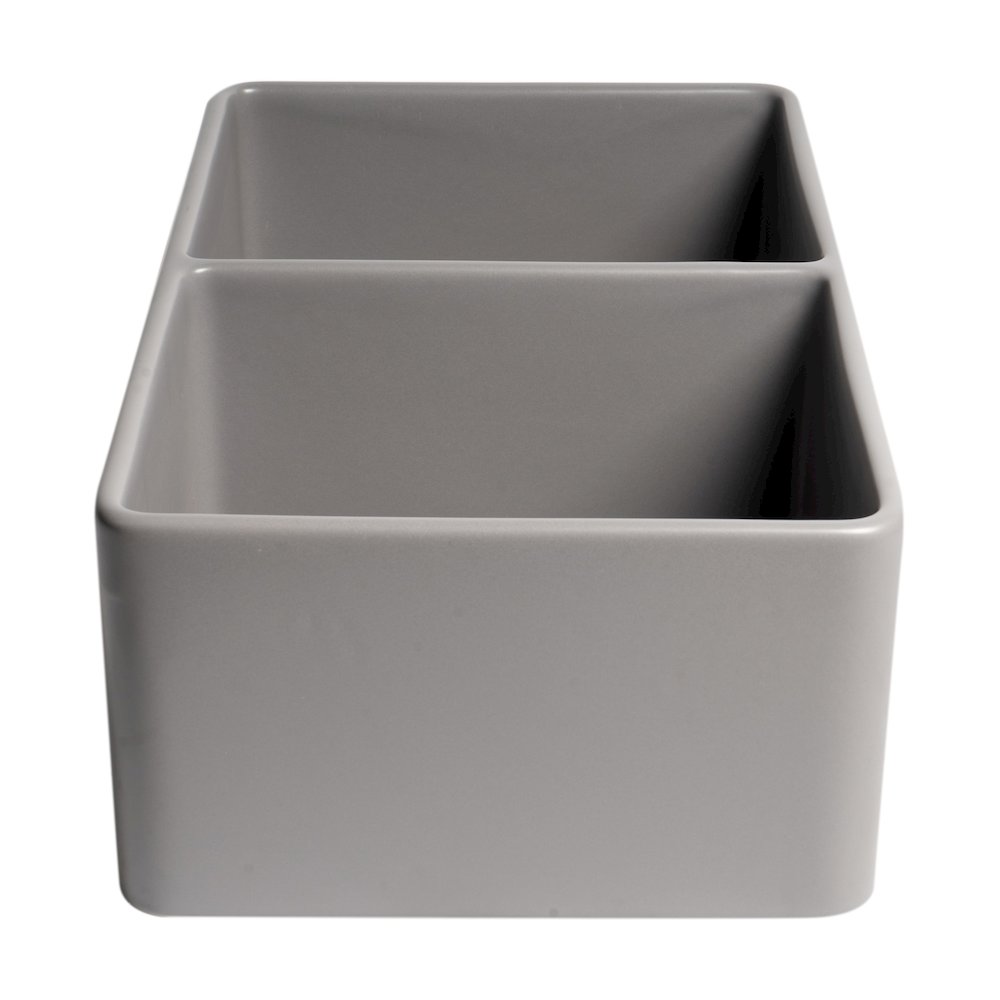 Gray Matte Smooth Apron 33" x 18" Double Bowl Fireclay Farm Sink. Picture 8