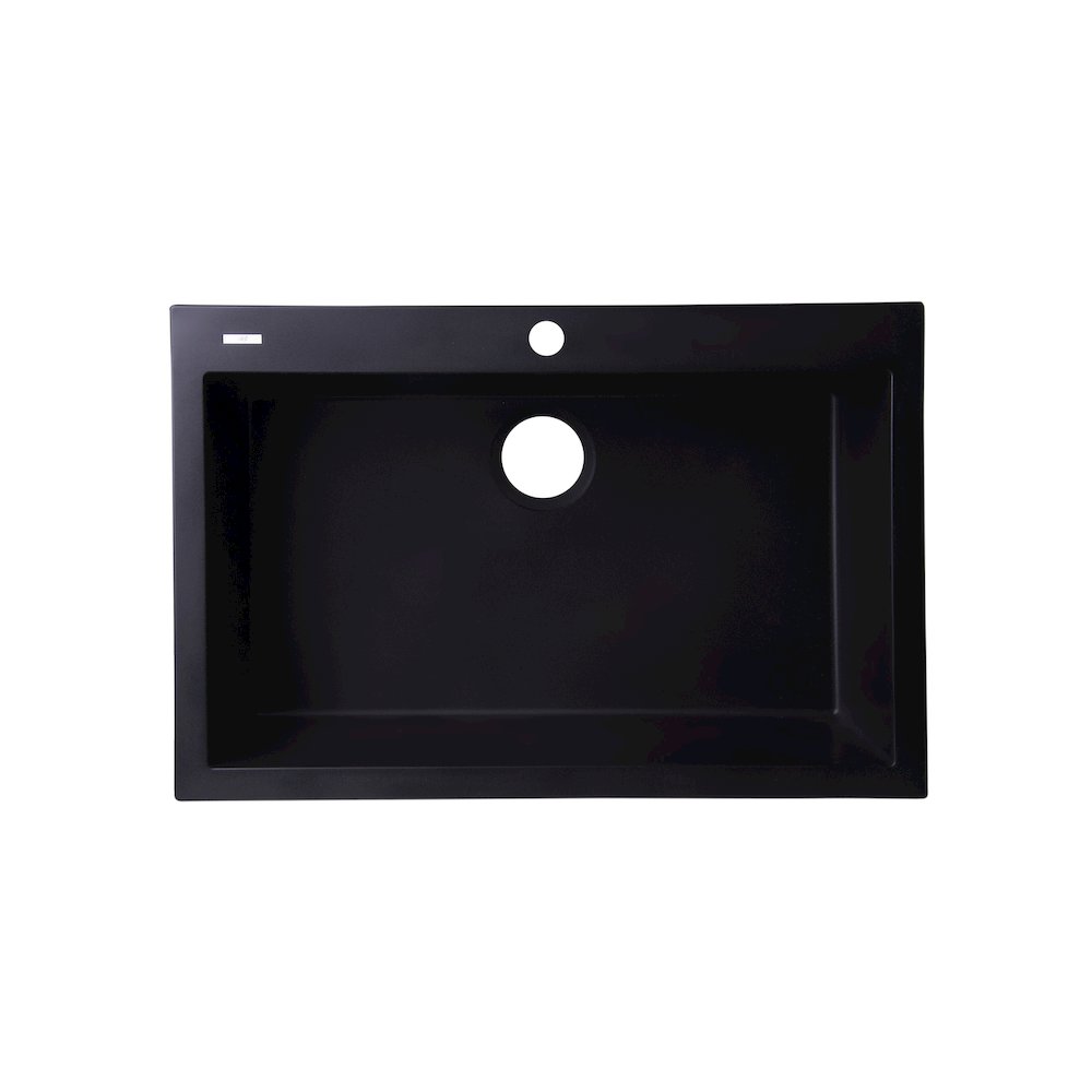 Black 30" Drop-In Single Bowl Granite Composite Kitchen Sink. Picture 1