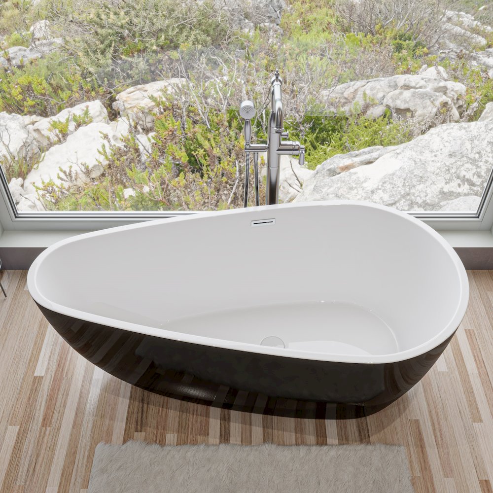 59 inch Black & White Oval Acrylic Free Standing Soaking Bathtub. Picture 3