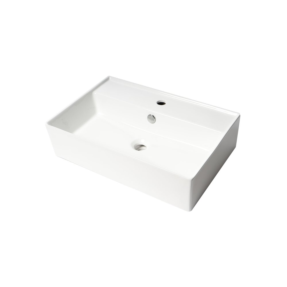 White 24" Modern Rectangular Above Mount Ceramic Sink with Faucet Hole. Picture 1