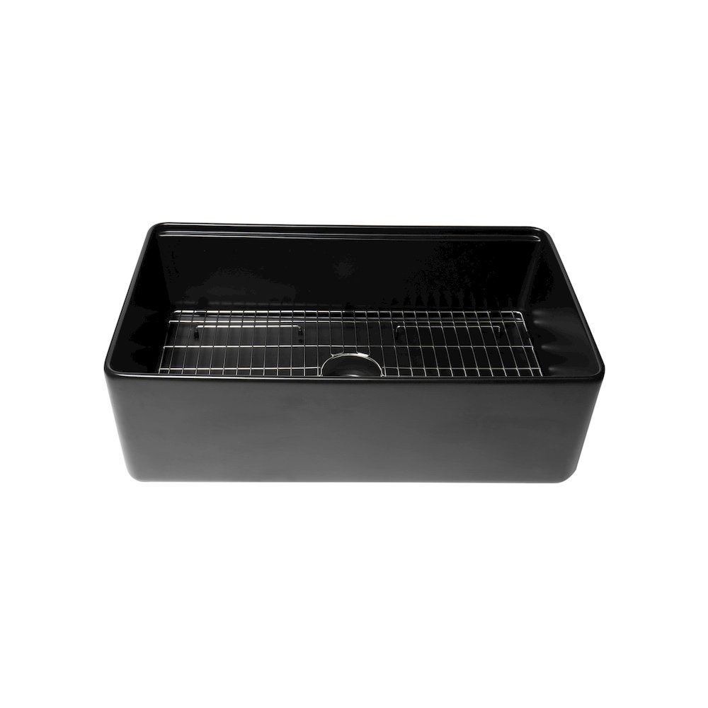 Black Matte Workstation 33" x 20" Single Bowl Step Rim Fireclay Farm Sink. Picture 2