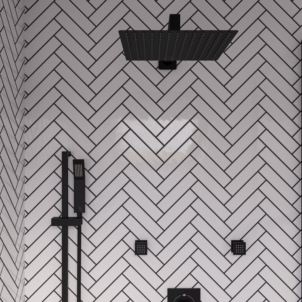 Matte Black Stainless Steel 12" Square Ultra-Thin Rain Shower Head. Picture 2