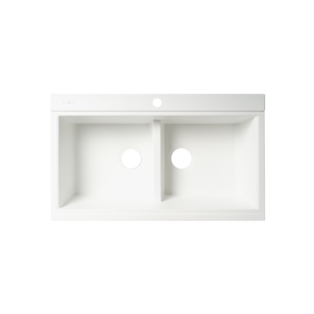 White 33" Granite Composite Workstation Step Rim Double Bowl Drop In Sink. Picture 7