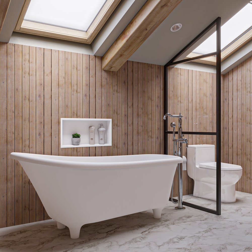 67" White Matte Clawfoot Solid Surface Resin Bathtub. Picture 9