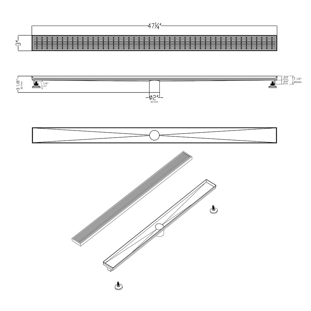 47" Stainless Steel Linear Shower Drain with Groove Lines. Picture 9