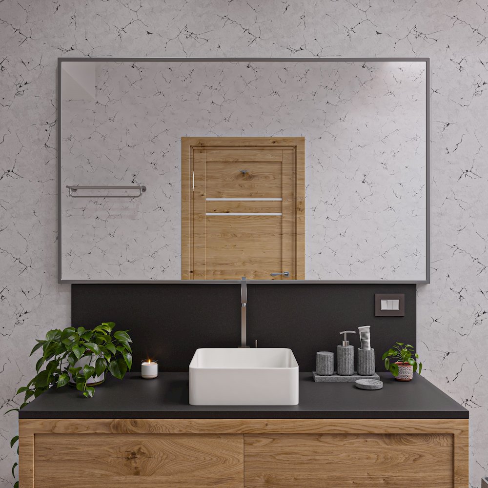 5 Piece Solid Concrete Gray Matte Bathroom Accessory Set. Picture 3