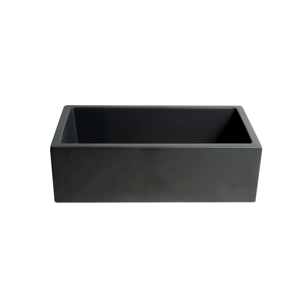 33" Black Matte Reversible Smooth / Fluted Single Bowl Fireclay Farm Sink. Picture 6