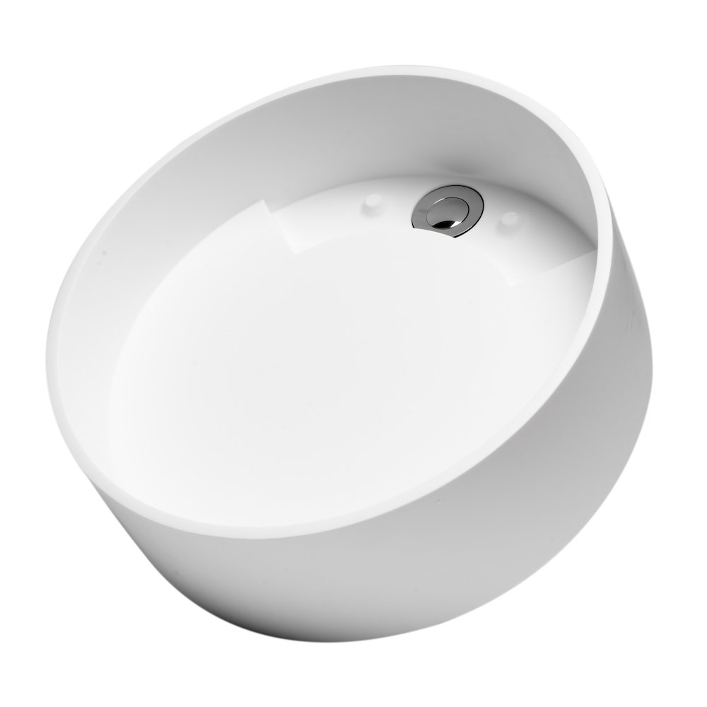 15" Round White Matte Solid Surface Resin Sink. Picture 8