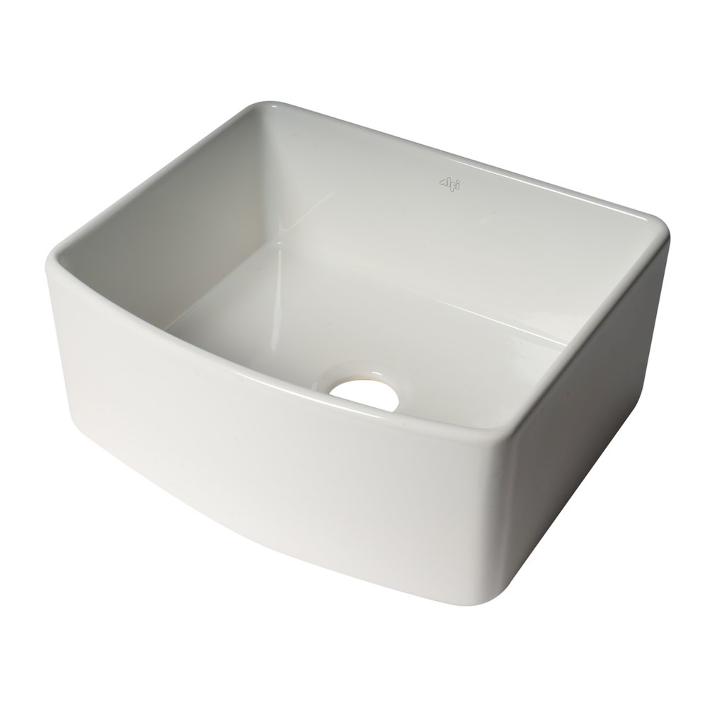 ALFI Brand White Smooth Curved Apron 24" x 20" Single Bowl Fireclay Farm Sink. Picture 8
