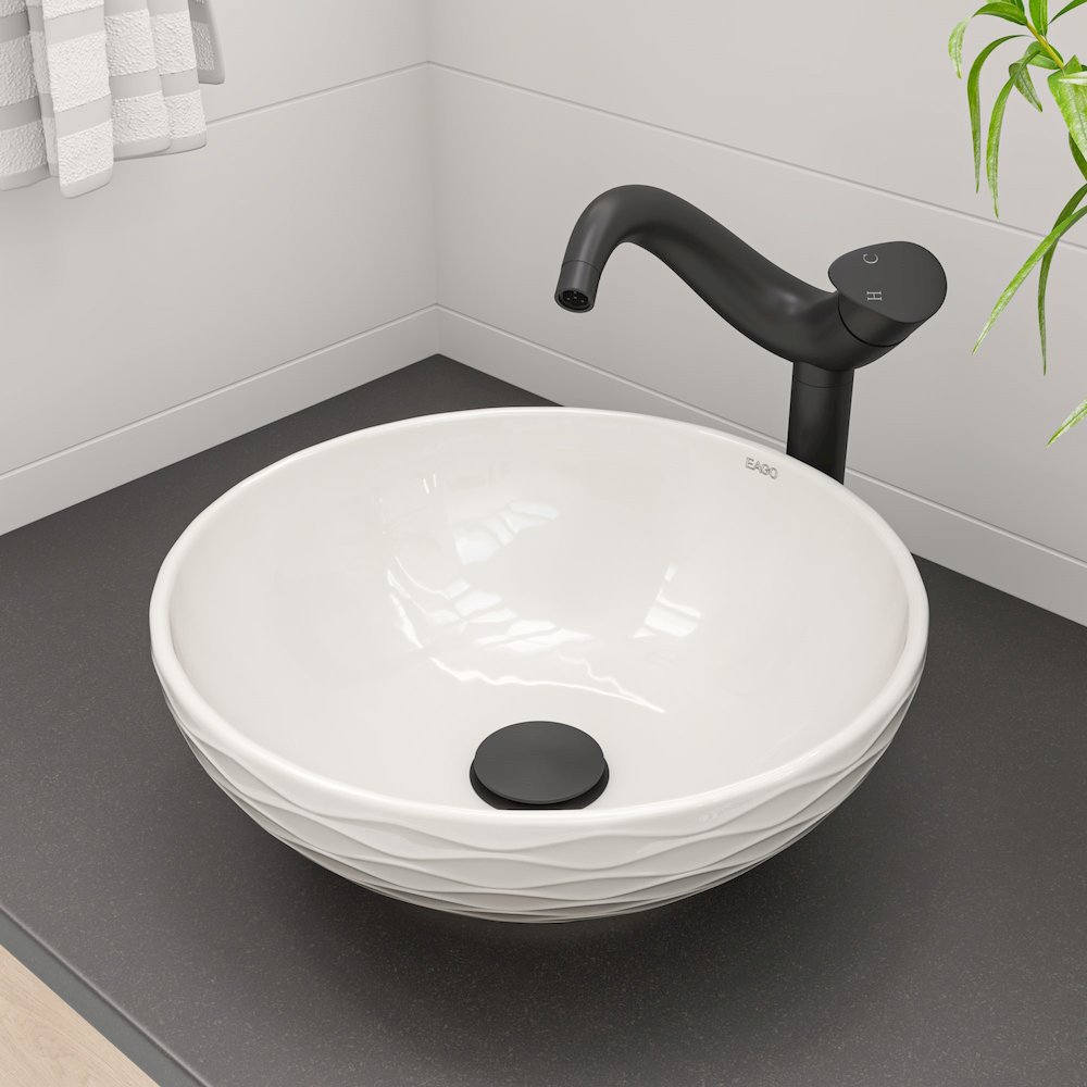 White 17" Decorative Round Vessel Above Mount Ceramic Sink. Picture 2