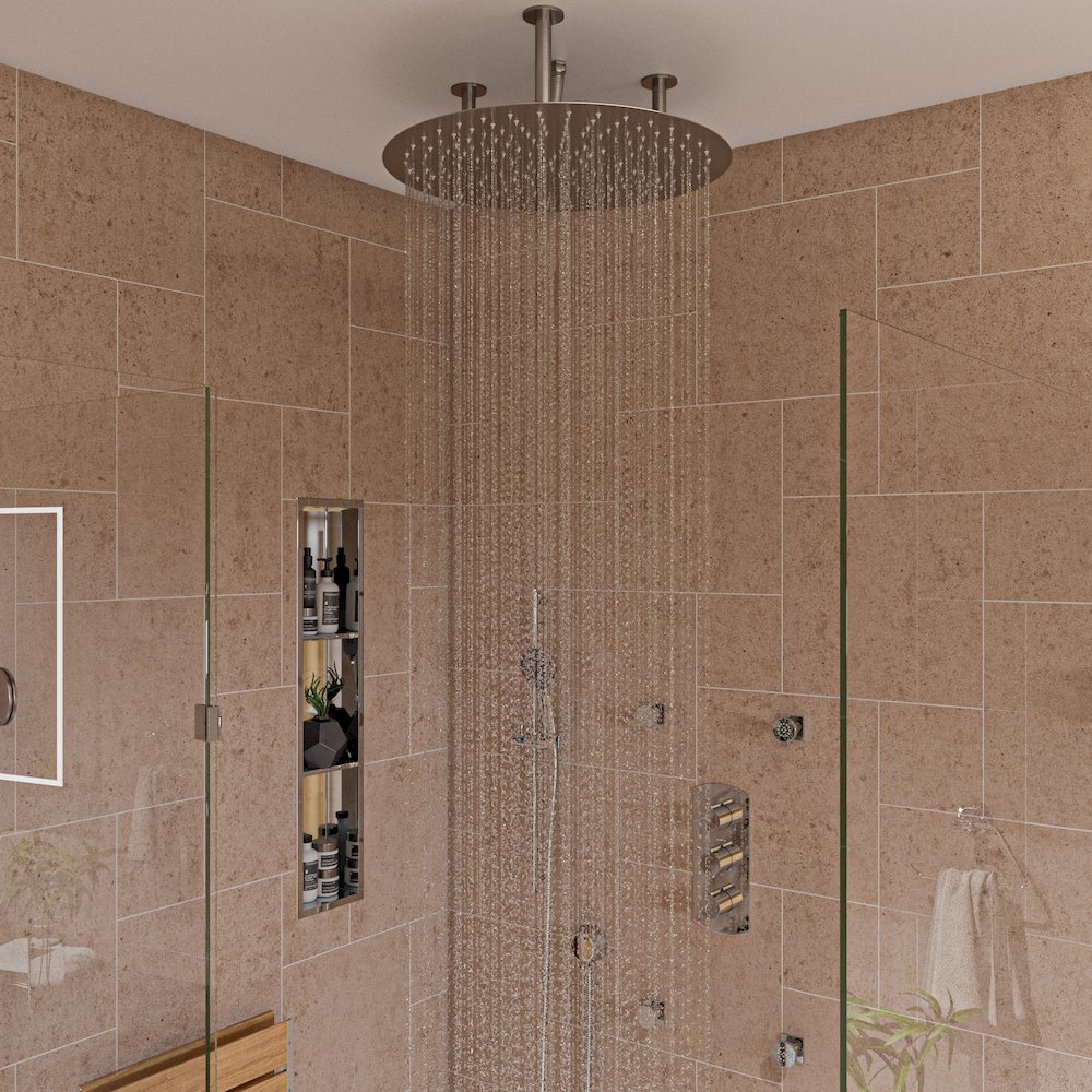 24" Round Brushed Solid Stainless Steel Ultra Thin Rain Shower Head. Picture 8