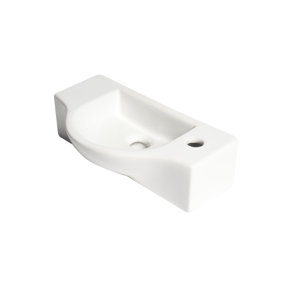 White 18" Small Wall Mounted Ceramic Sink with Faucet Hole. Picture 6