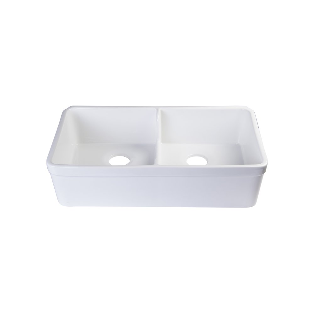White 32" Short Wall Double Bowl Lip Apron Fireclay Farmhouse Kitchen Sink. Picture 6