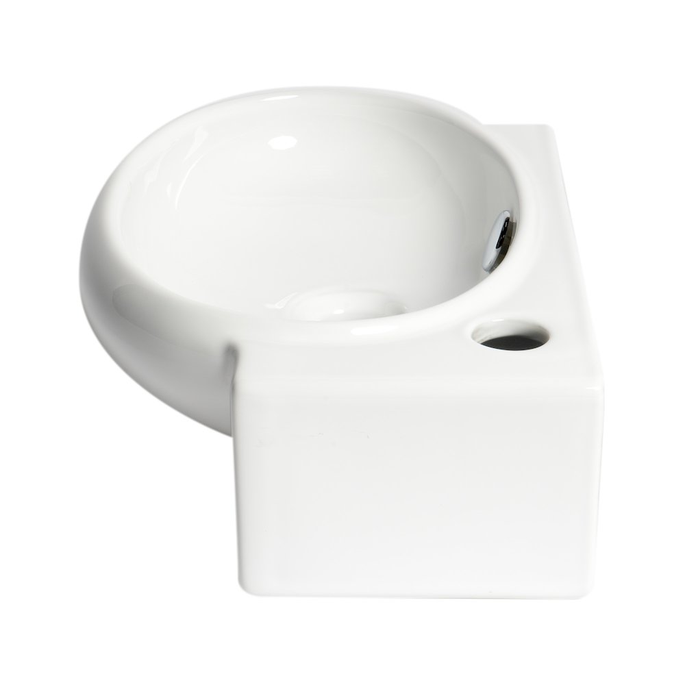White 17" Small Wall Mounted Ceramic Sink with Faucet Hole. Picture 4