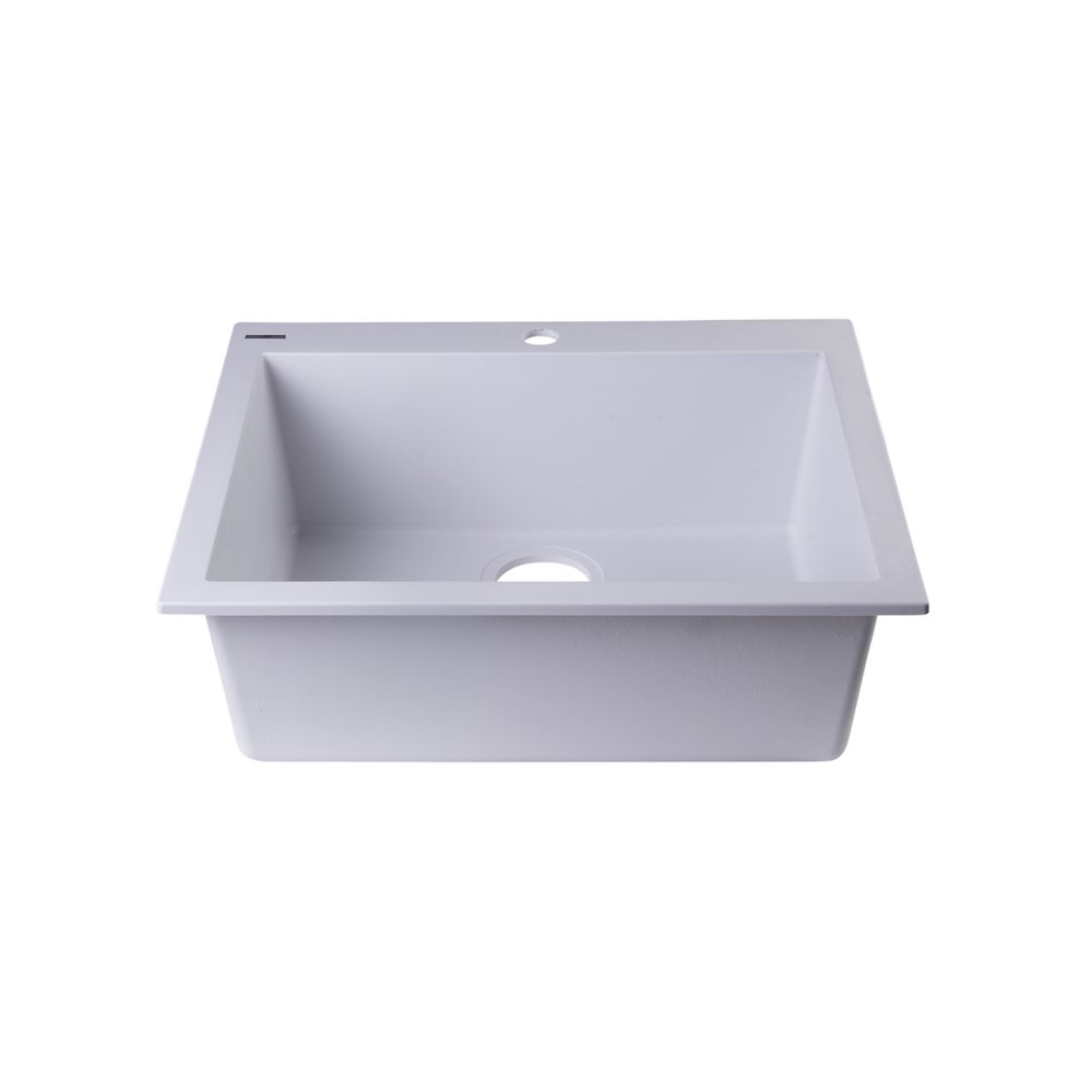 White 24" Drop-In Single Bowl Granite Composite Kitchen Sink. Picture 5