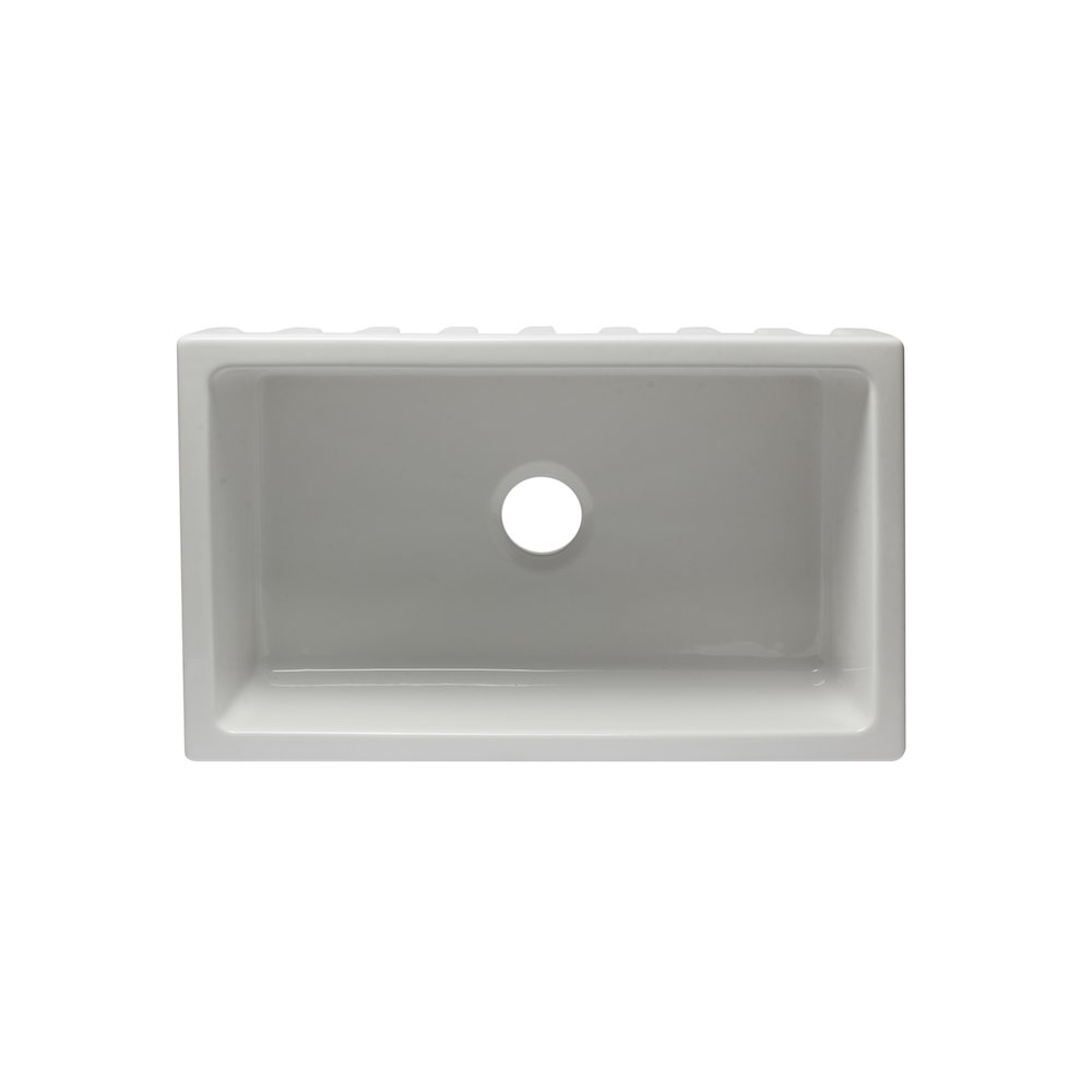 30 inch White Reversible Smooth / Fluted Single Bowl Fireclay Farm Sink. Picture 7