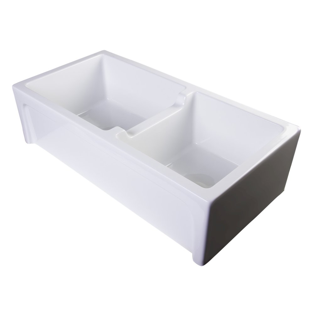 36" White Arched Apron Thick Wall Fireclay Double Bowl Farm Sink. Picture 1
