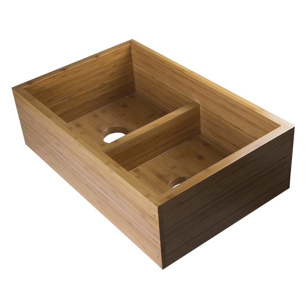33" Double Bowl Bamboo Kitchen Farm Sink. Picture 1
