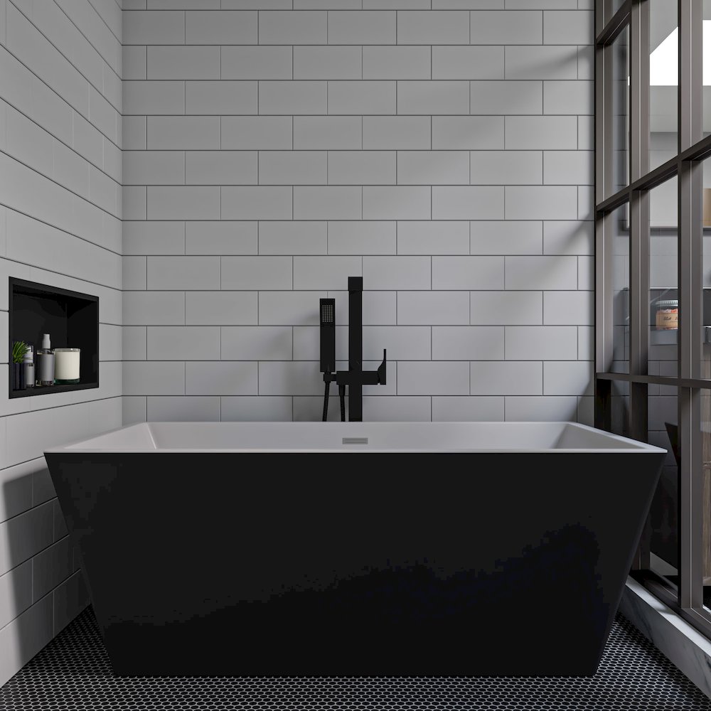59 inch Black & White Rectangular Acrylic Free Standing Soaking Bathtub. Picture 4
