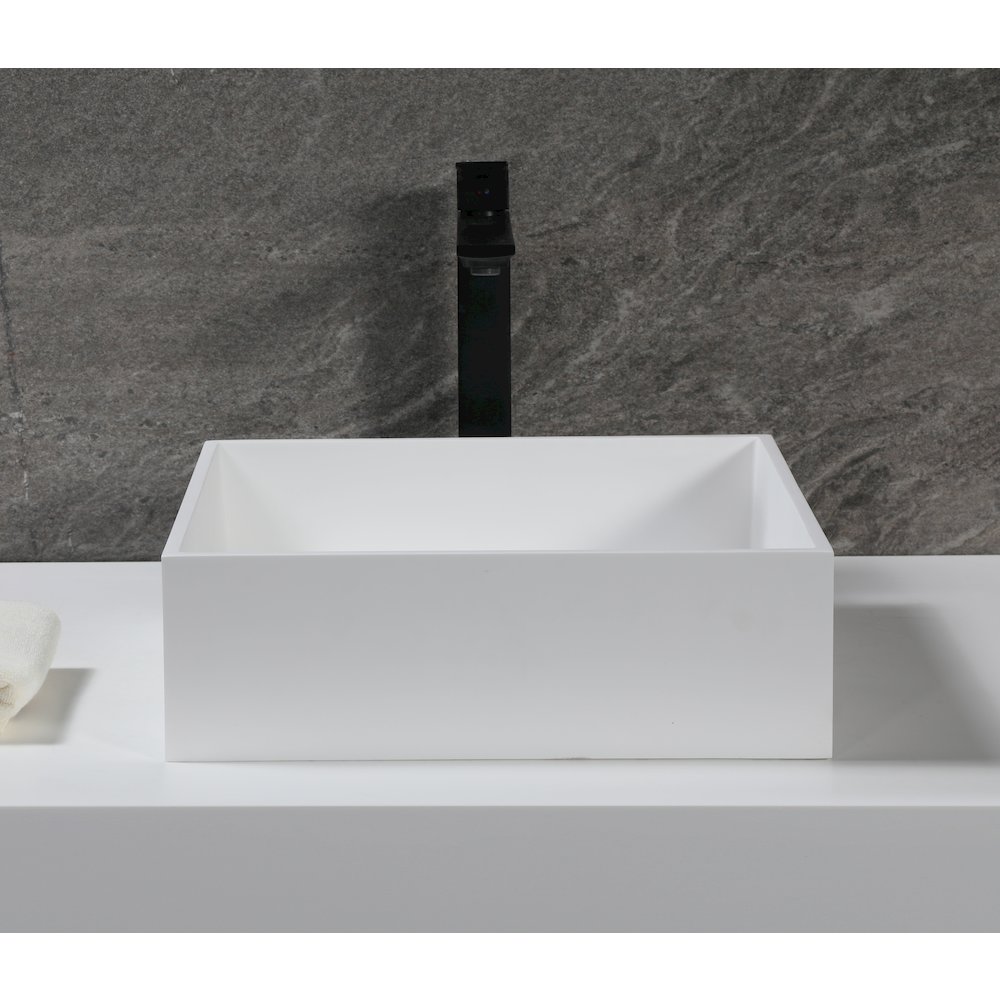 14" Square White Matte Solid Surface Resin Sink. Picture 3