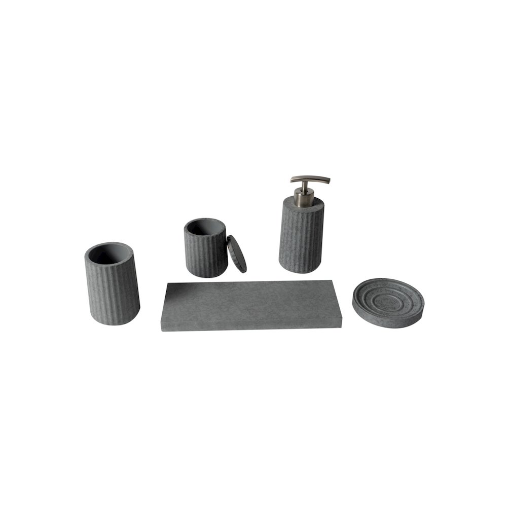 5 Piece Solid Concrete Gray Matte Bathroom Accessory Set. Picture 1