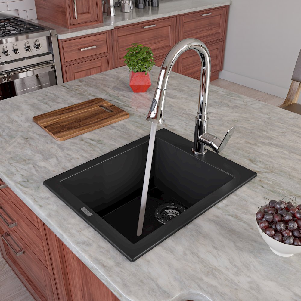 Black 17" Drop-In Rectangular Granite Composite Kitchen Prep Sink. Picture 2