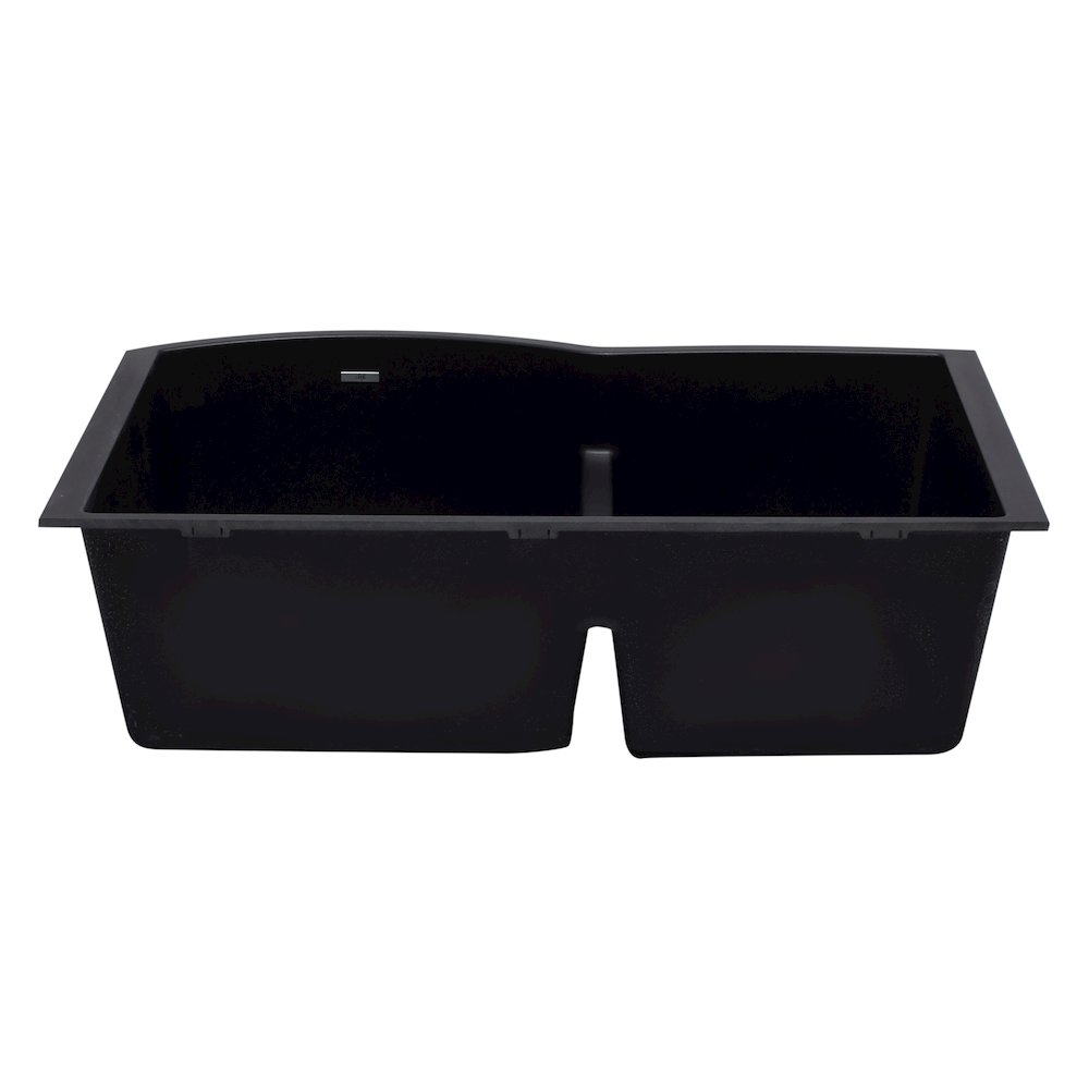 Black 33" Double Bowl Undermount Granite Composite Kitchen Sink. Picture 2