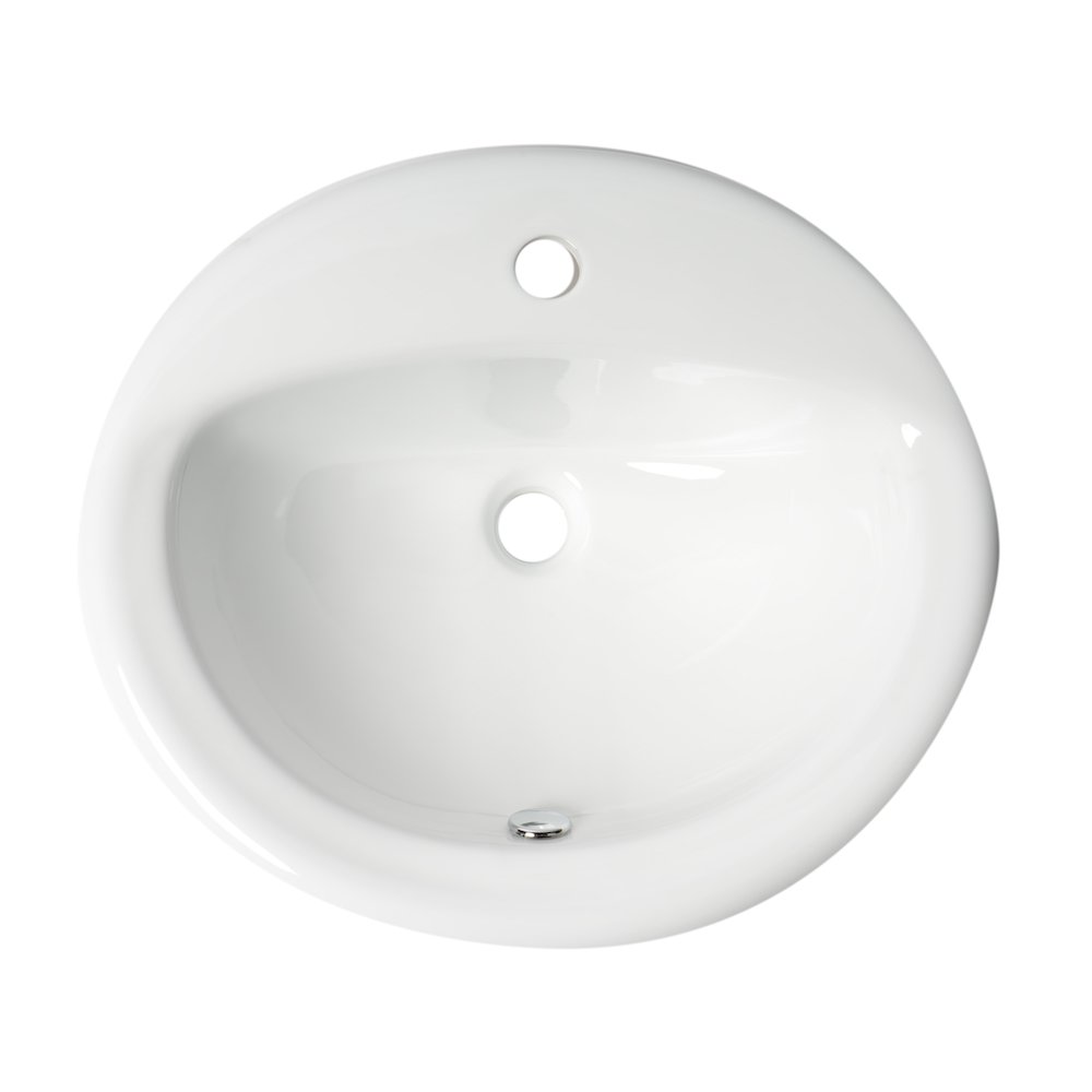 White 21" Oval Drop In Ceramic Sink with Faucet Hole. Picture 4