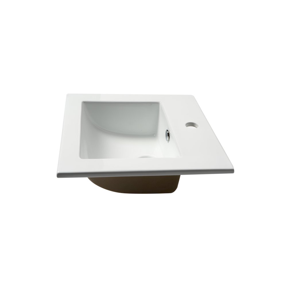 White 17" Square Drop In Ceramic Sink with Faucet Hole. Picture 3