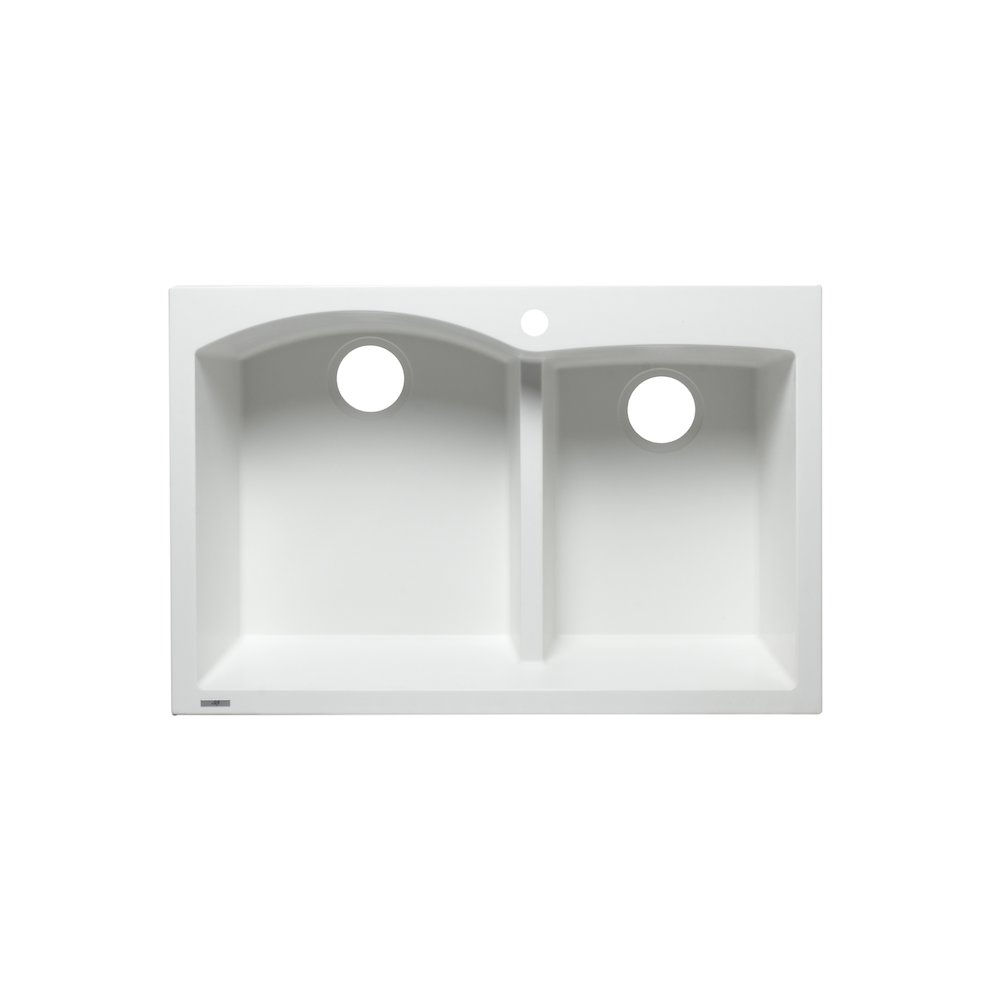 White 33" Double Bowl Drop In Granite Composite Kitchen Sink. Picture 7