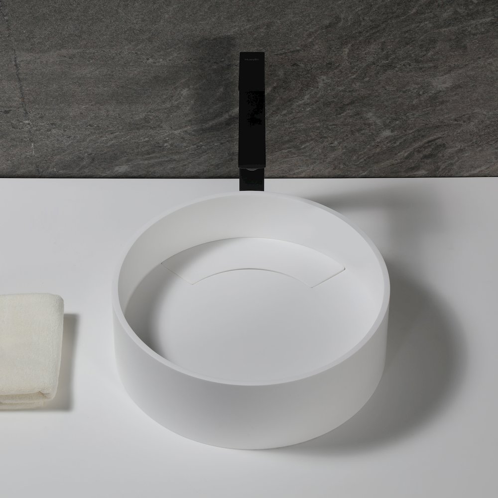 15" Round White Matte Solid Surface Resin Sink. Picture 4