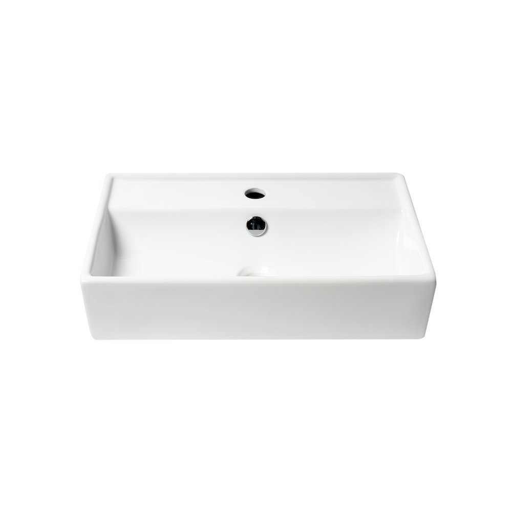 White 22" Rectangular Wall Mounted Ceramic Sink with Faucet Hole. Picture 6