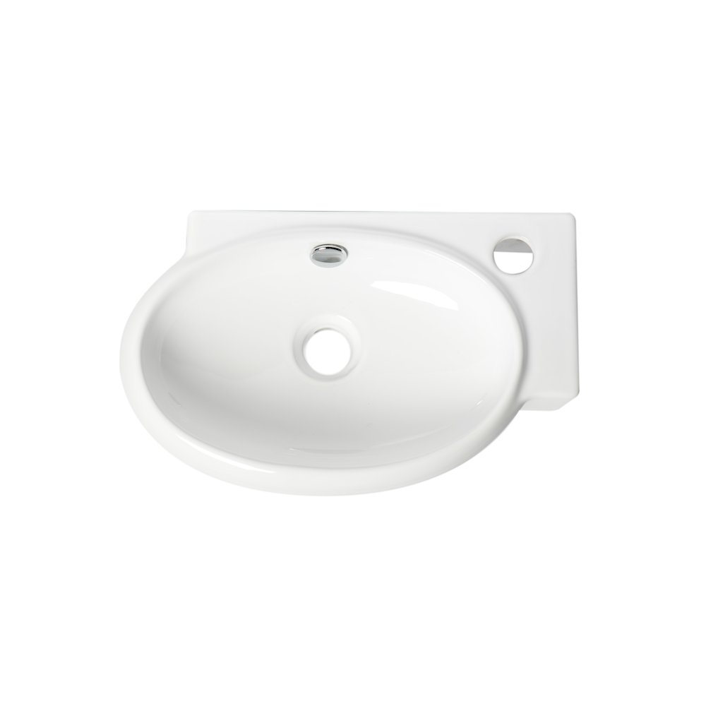 White 17" Small Wall Mounted Ceramic Sink with Faucet Hole. Picture 5
