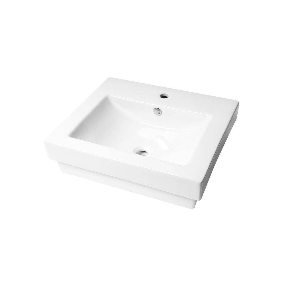 White 24" Rectangular Semi Recessed Ceramic Sink with Faucet Hole. Picture 1