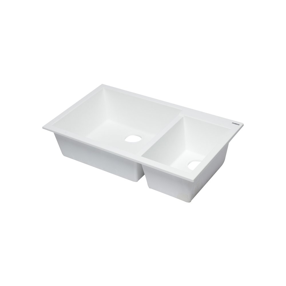 White 34" Double Bowl Undermount Granite Composite Kitchen Sink. Picture 1