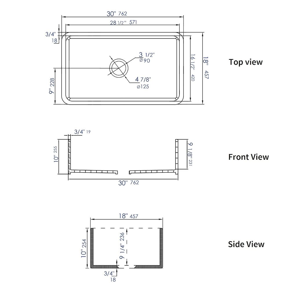 ABF3018 30" White Thin Wall Single Bowl Smooth Apron Fireclay Kitchen Farm Sink. Picture 9