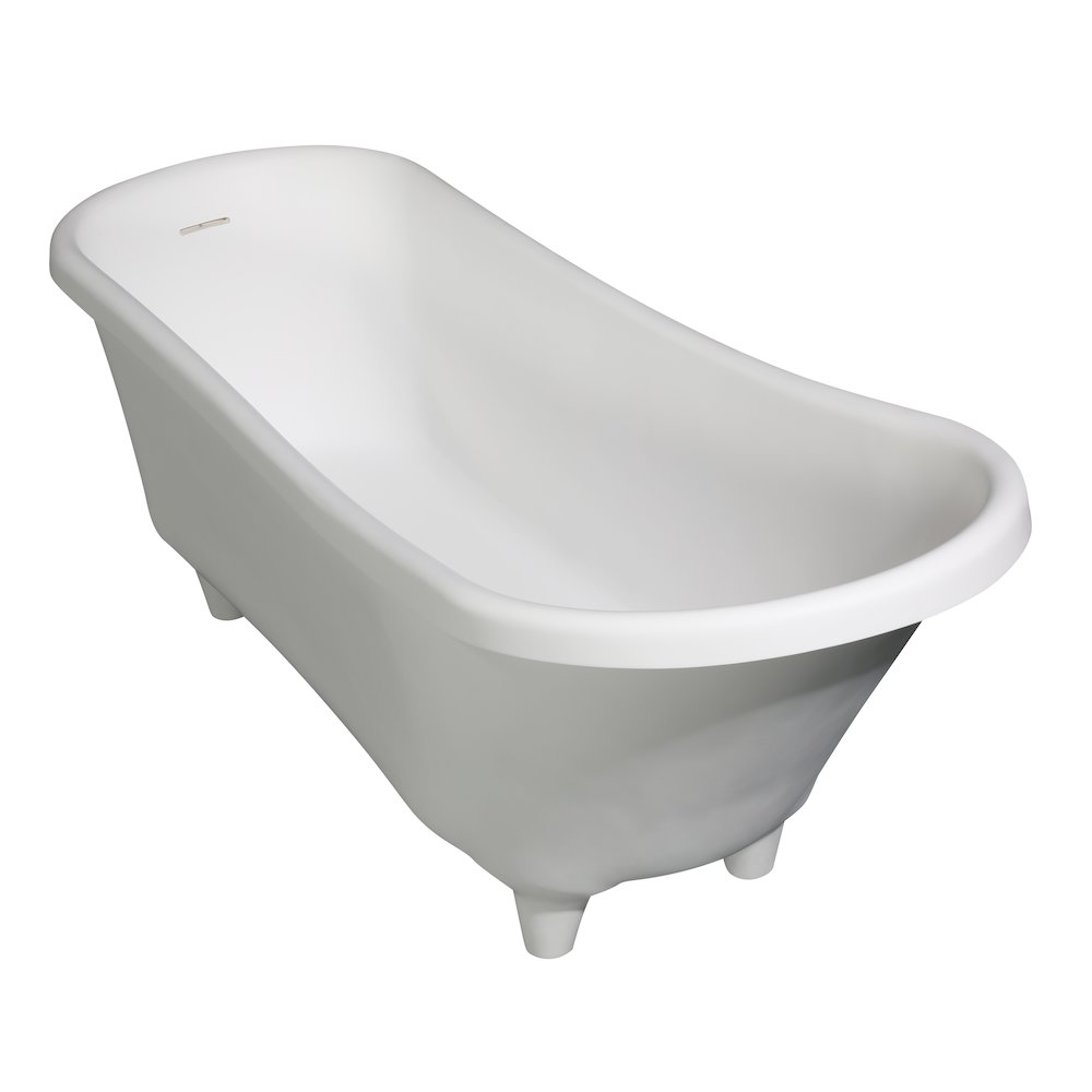 67" White Matte Clawfoot Solid Surface Resin Bathtub. Picture 1
