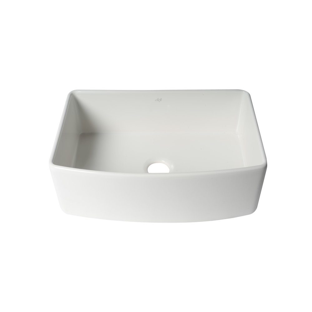 ALFI Brand White Smooth Curved Apron 30" x 20" Single Bowl Fireclay Farm Sink. Picture 6