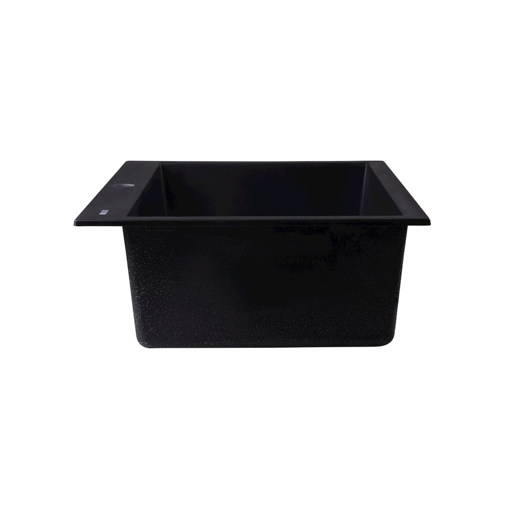 Black 30" Drop-In Single Bowl Granite Composite Kitchen Sink. Picture 7