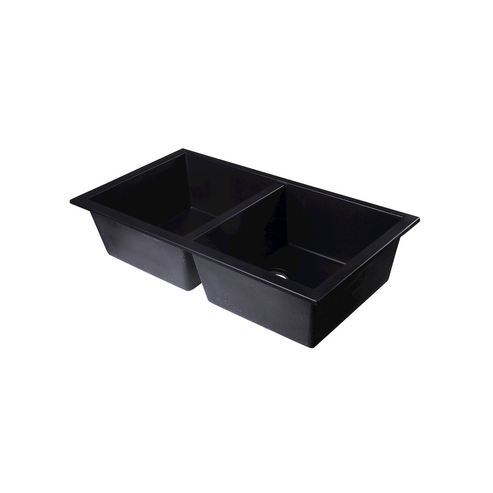 Black 34" Undermount Double Bowl Granite Composite Kitchen Sink. Picture 8