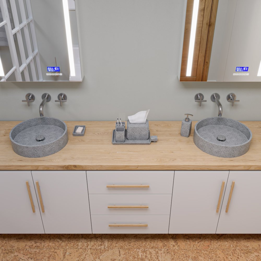 17" Round Solid Concrete Gray Matte Above Mount Bathroom Sink. Picture 5