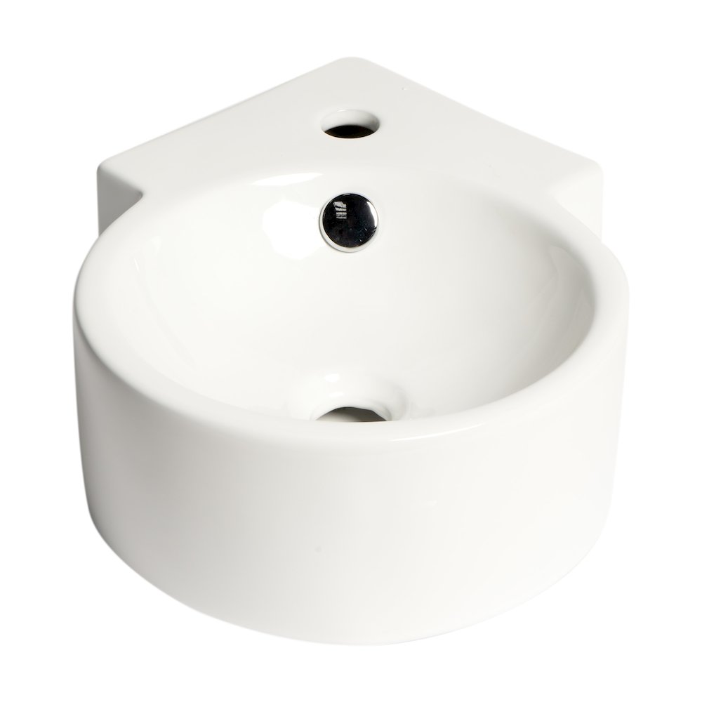 White 17" Tiny Corner Wall Mounted Ceramic Sink with Faucet Hole. Picture 7