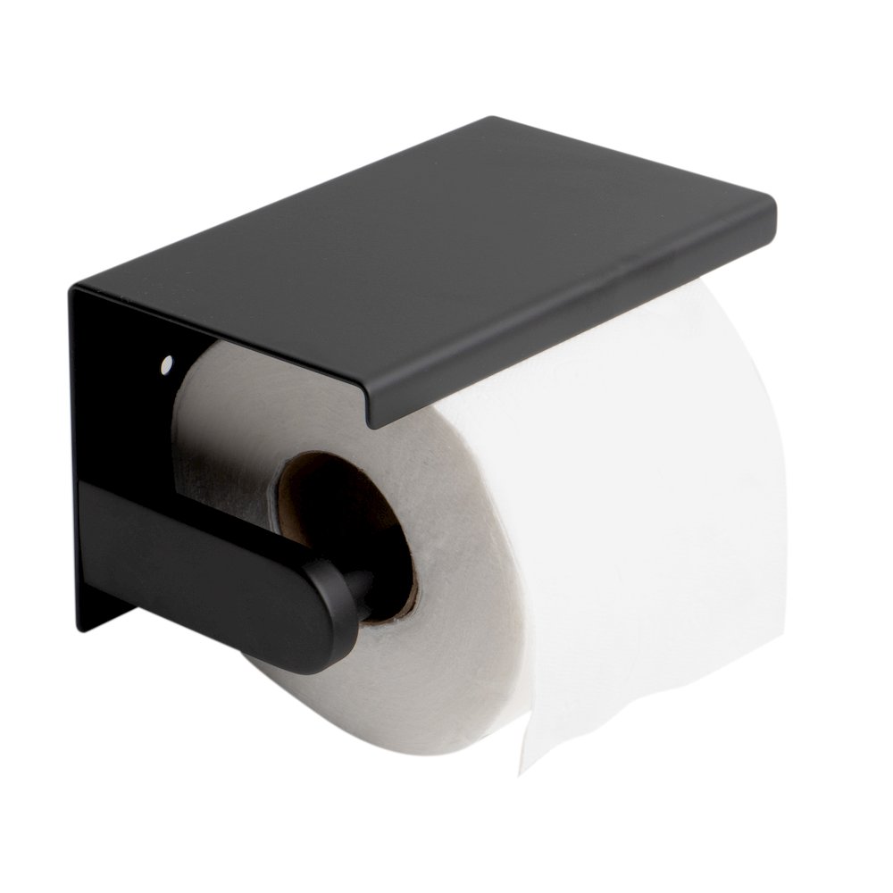 ALFI brand Black Matte Stainless Steel Toilet Paper Holder with Shelf. Picture 1