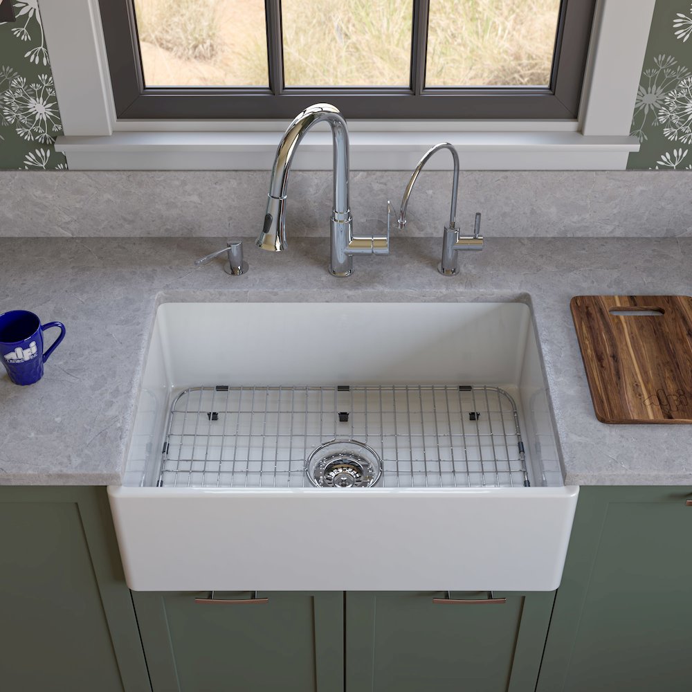 White 30" Contemporary Smooth Apron Fireclay Farmhouse Kitchen Sink. Picture 3