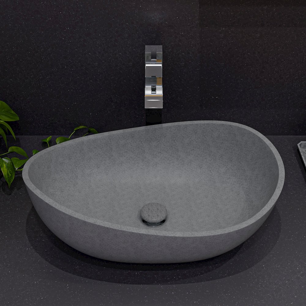 23" Solid Concrete Wavy Oval Above Mount Vessel Sink. Picture 3